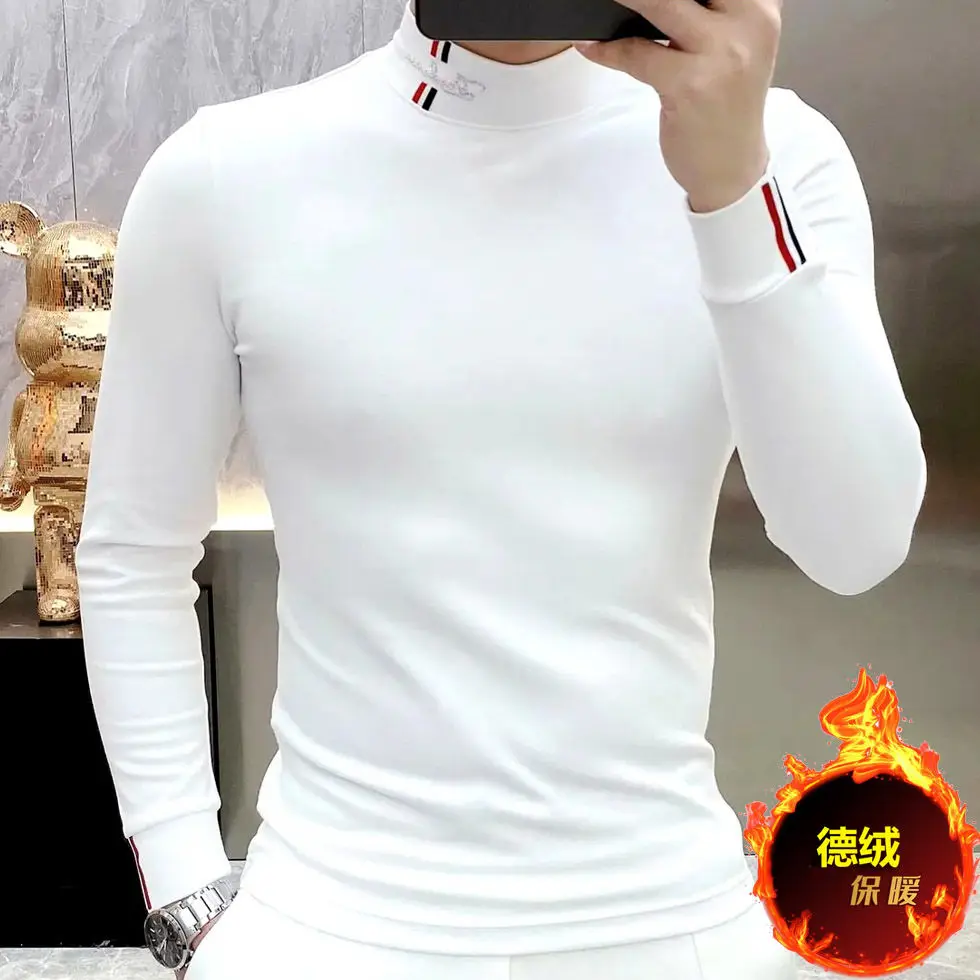 Autumn Winter New Popular Sweatshirt Men Trendy Handsome Thickened German Velvet Warm High-end Bottoming Long-sleeved T-shirt