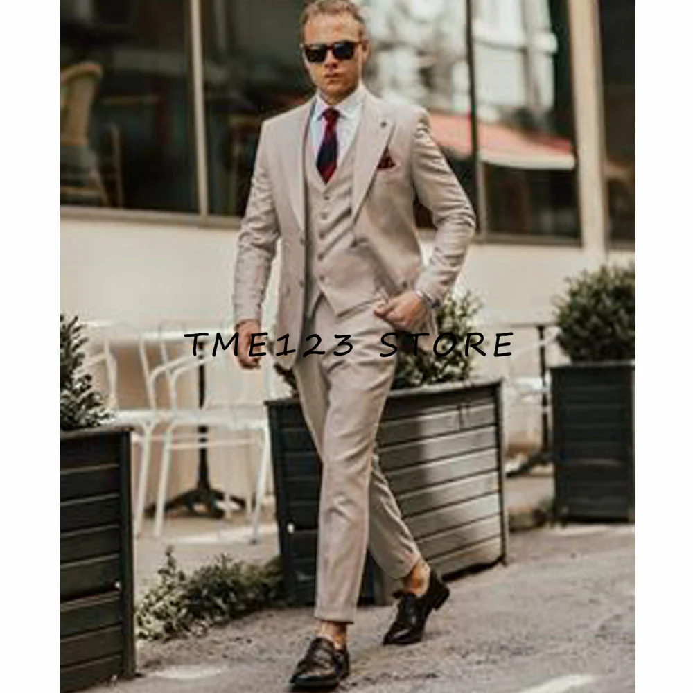 Boyfriend Suit for Wedding Men's Serge Solid Color Single-Breasted Three-Piece Suit Mens Formal Wear Pant Sets Groom Dress Full