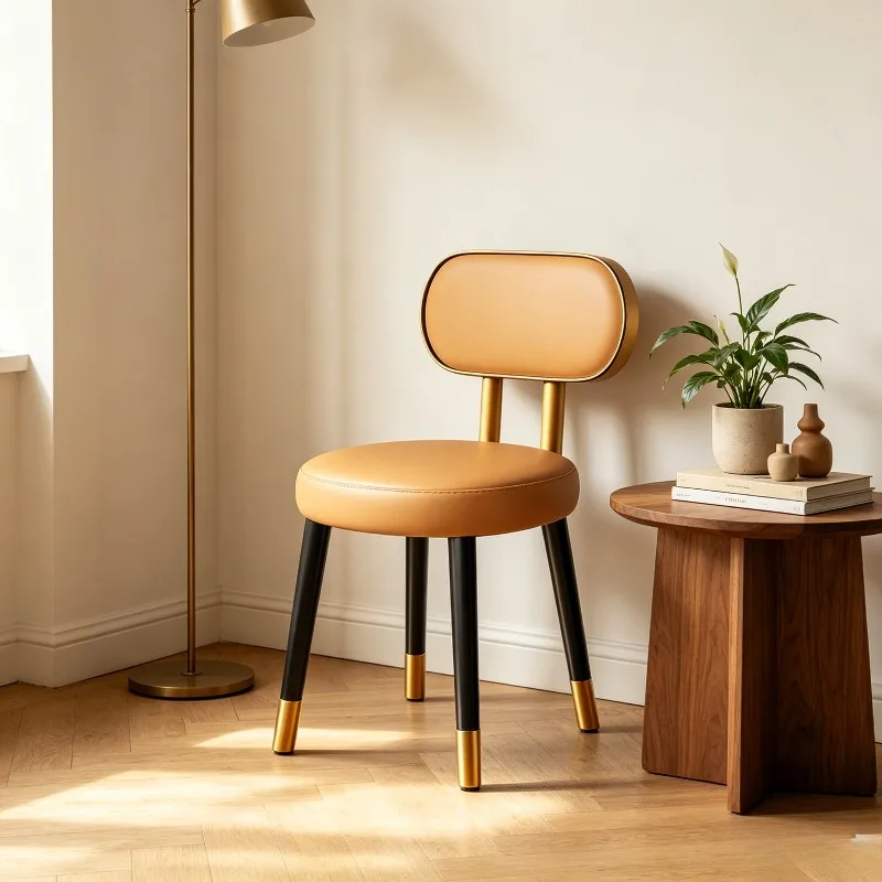 

Round Makeup Stool with Backrest, Household Dressing Table Chair for Girls & Master Bedroom, Multifunctional Manicure Stool