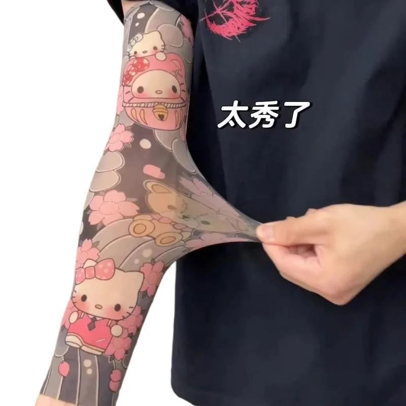 Image of Hello Kitty Ultradünne Nahtlose Eis-Ärmel mit Tattoo-Design, Sonnenschutz UV-Schutz-Manschette, Unisex, Widerstandsfähiges Material, Zubehör