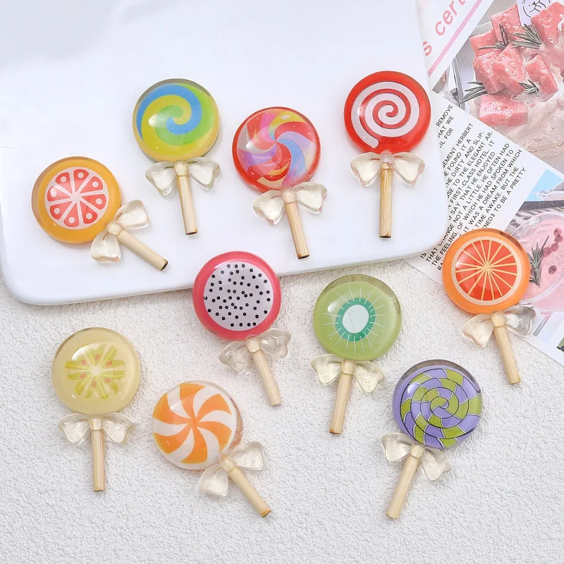 

Kawaii Transparent Fruit Bowknot Lollipop Resin Flatback Cabochon Art Supply Decoration Charm DIY Craft Doll House Accessories