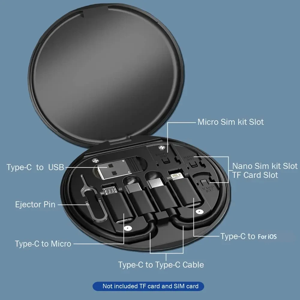 USB Tipo C Cabo de Dados Set, PD 60W, Carregamento Rápido para iPhone 15, 14, 13, 12, 11 Pro Max, Carregador Xiaomi, Caixa de Armazenamento, Acessórios Adaptador