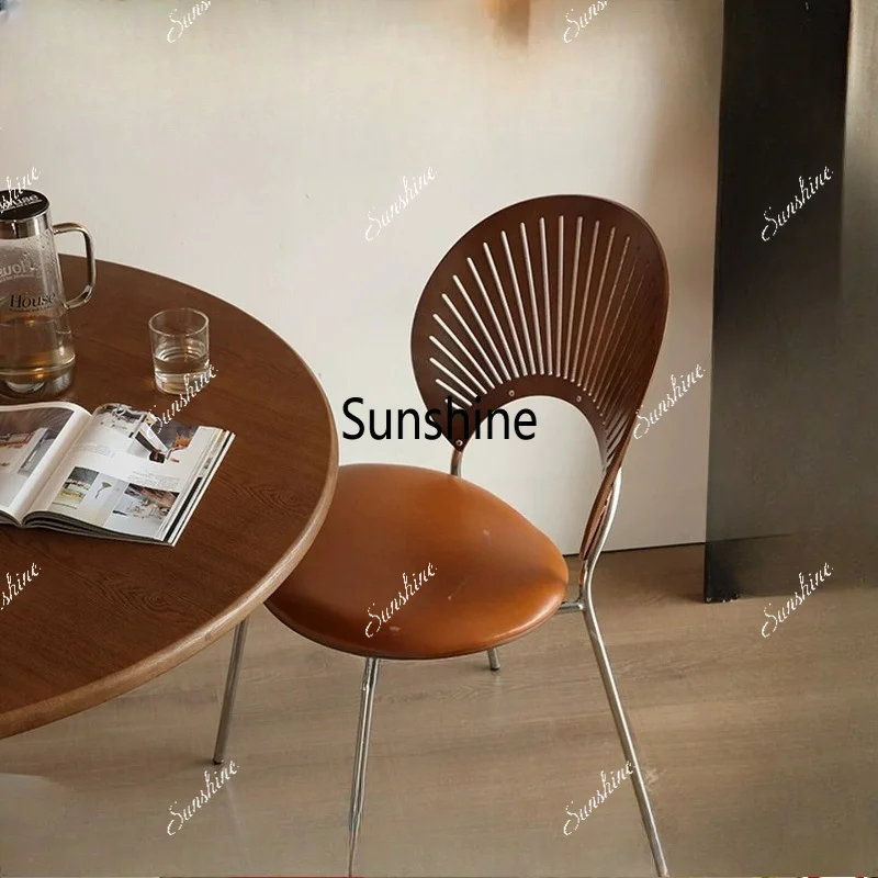 French solid wood dining chair home retro shell chair
