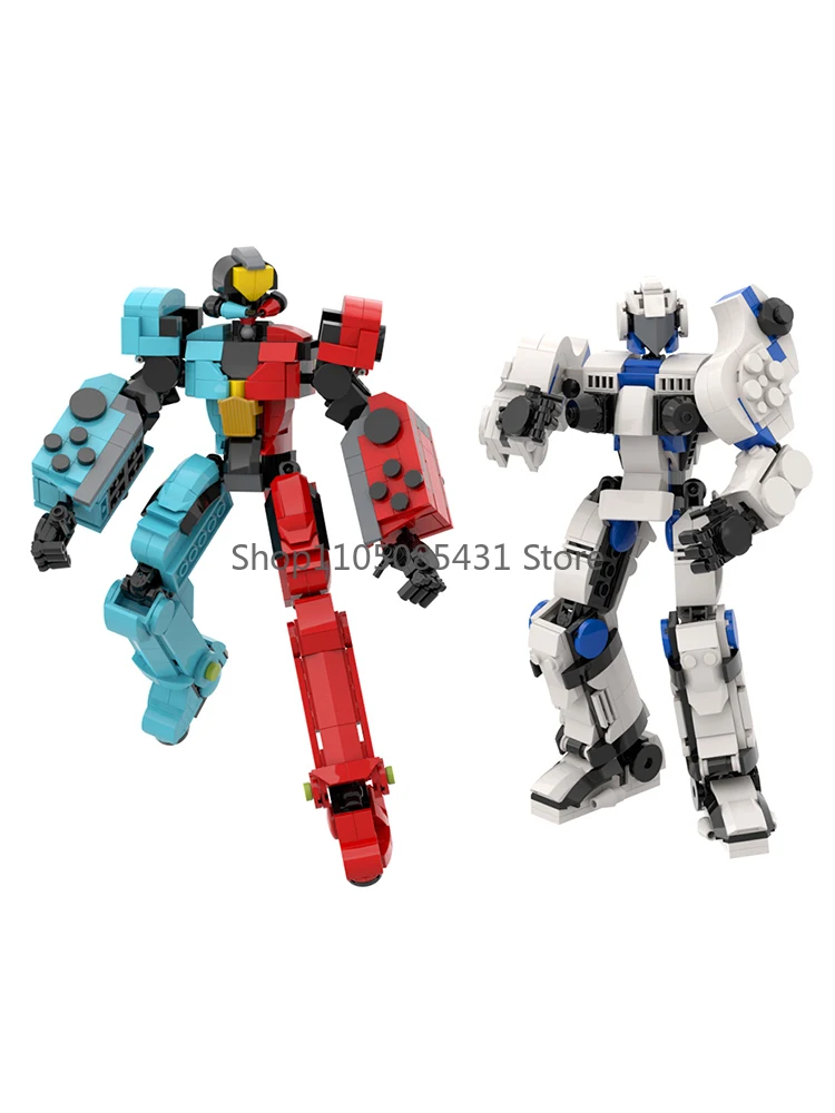 

MOC Red-Blue & White-Blue Robot Bricks - Game Console Color Scheme, Poseable Mecha Display Model for Gamers