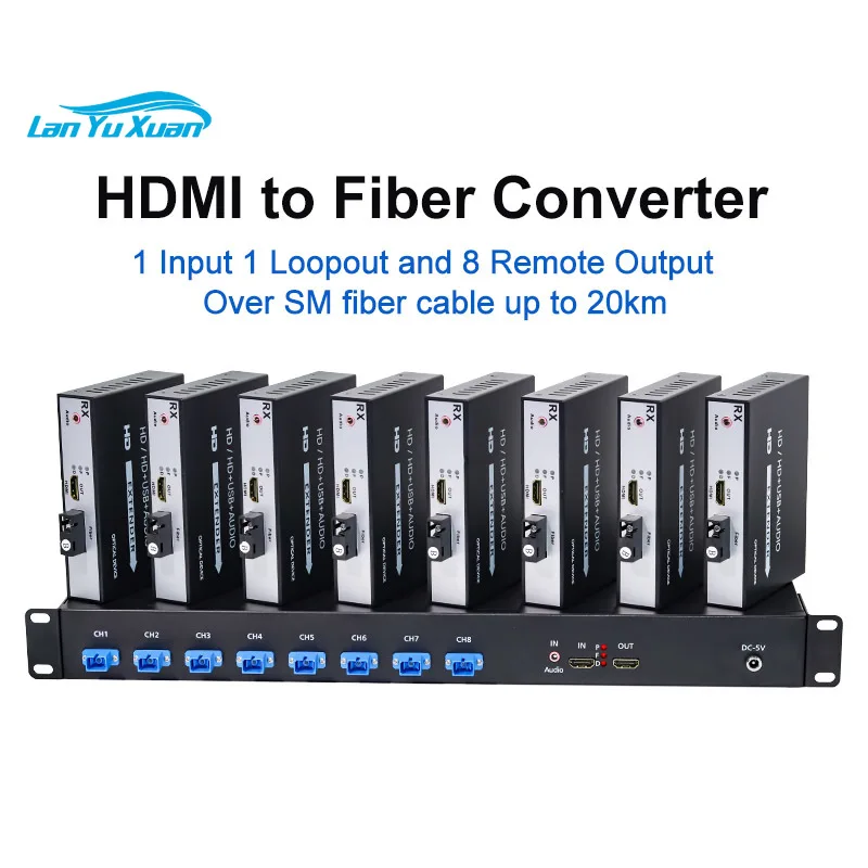 PINWEI 1x8 HDMI Optical Extender 1 Transmitter 8 Receivers 1080P Fiber Video Transceiver HDMI to Fiber Optic Converter