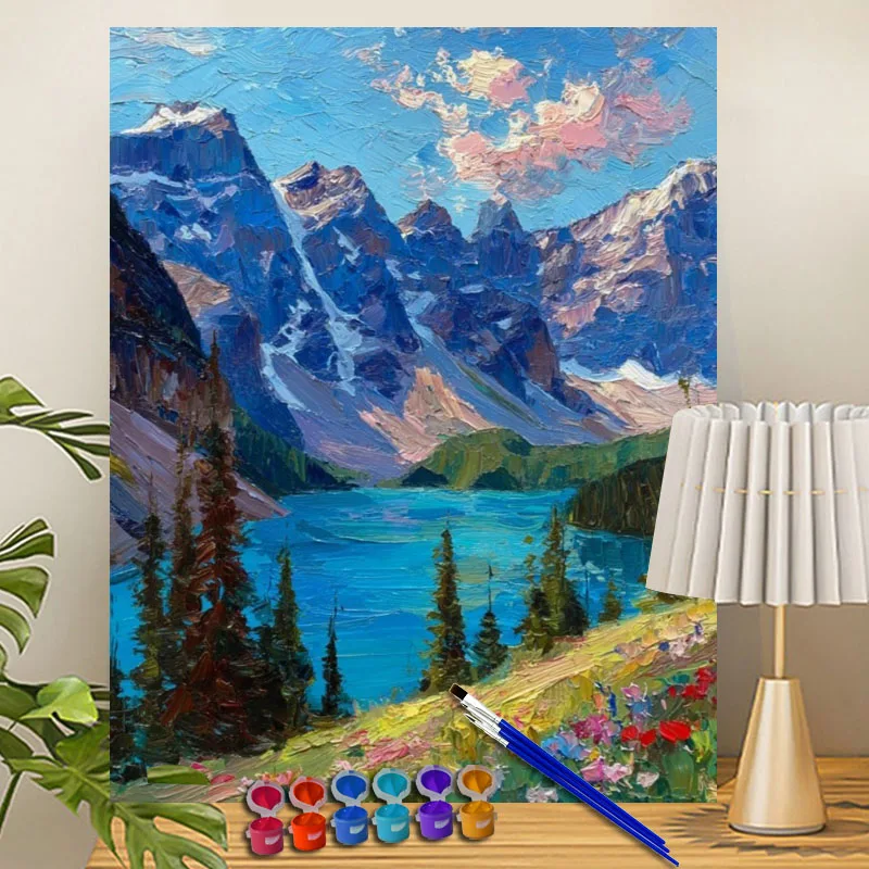 

Painting By Numbers Glacier Blue Lake Acrylic Paint Canvas Dropshipping Portrait Family Children Photo Christmas gifts