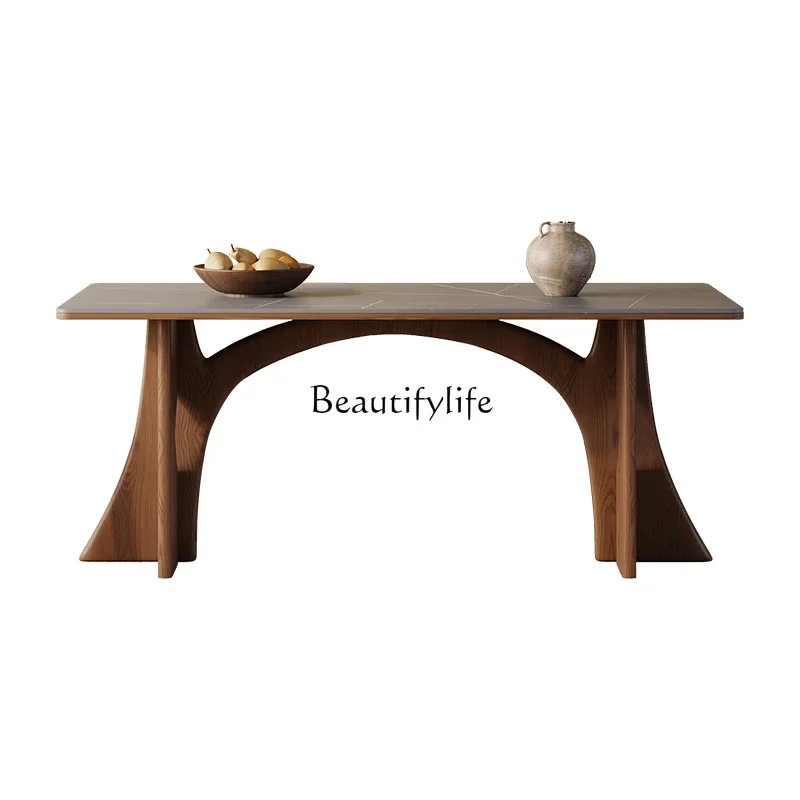 

yj15 Wabi-sabi Style Solid Wood Rock Plate Dining Table Rectangular Ash Walnut Color Modern Minimalist