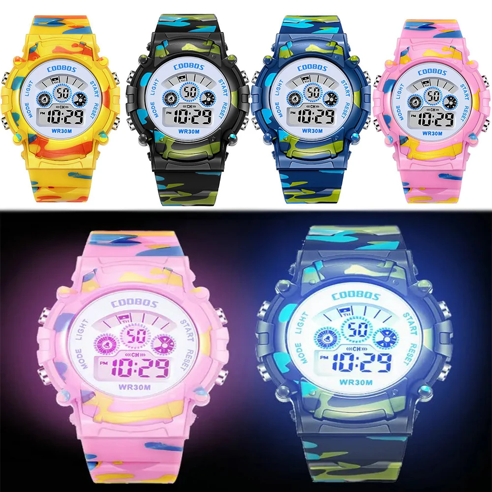 

Luminous Camouflage Children's Watch LED Colorful Flashing Digital Alarm Clock Children's Watch Outdoor Sports Time Calculator