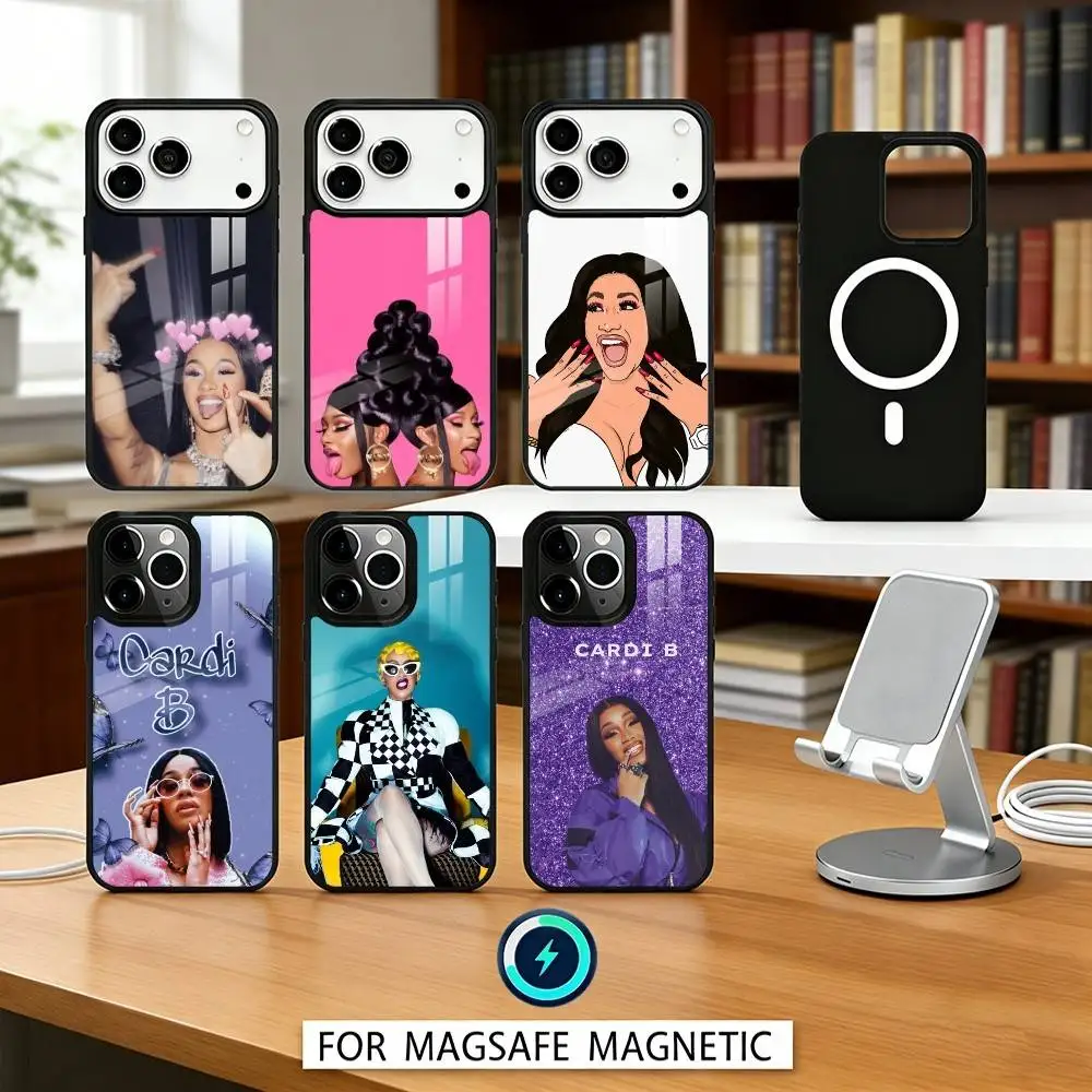 

Hot Rapper C-Cardi B Phone Case Magnetic For iPhone17 16 15 14 13 12 Pro Max For Magsafe Wireless Charging Cover