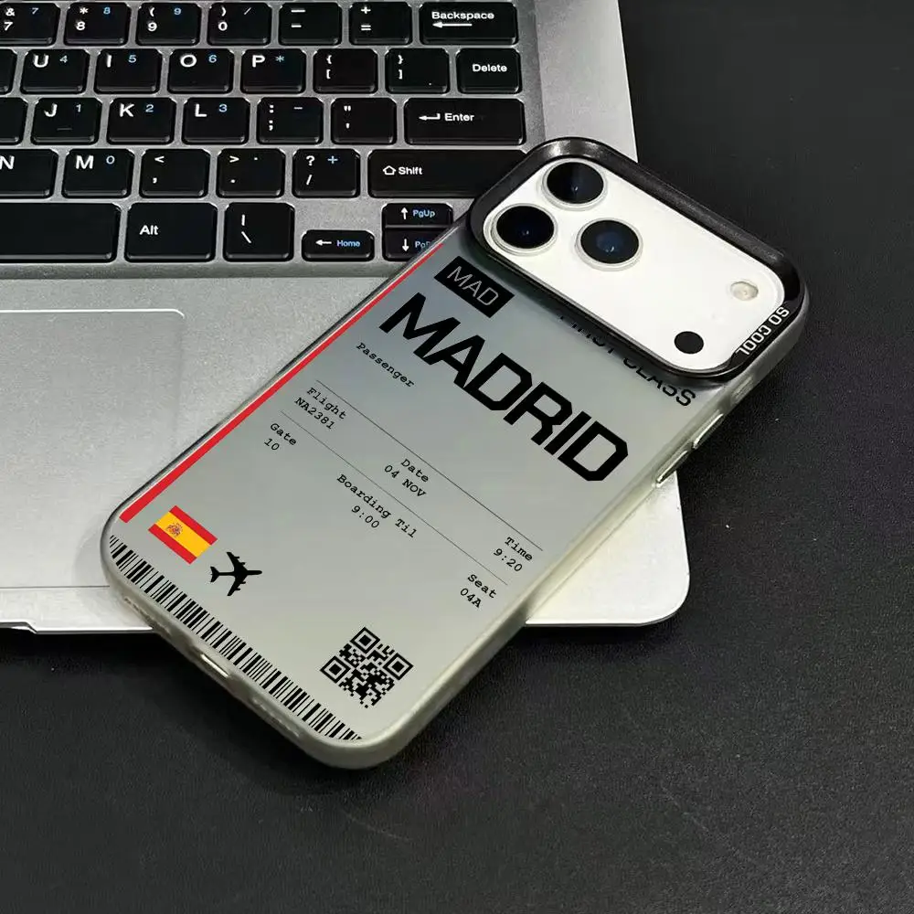 إسبانيا طائرة السفر تذكرة حالة الهاتف آيفون 17 16 15 14 13 12 11 برو ماكس أسود أرجواني ماتي الليزر لامع أورورا فوندا #5