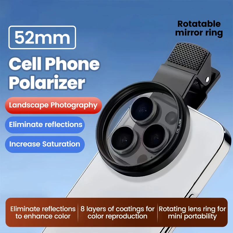 

MINI 52mm Clip-on Phone Filter Holder Mount Camera Wide Filter Lens Polarizer Universal Portable CPL Filter Lens Kit for iPhone