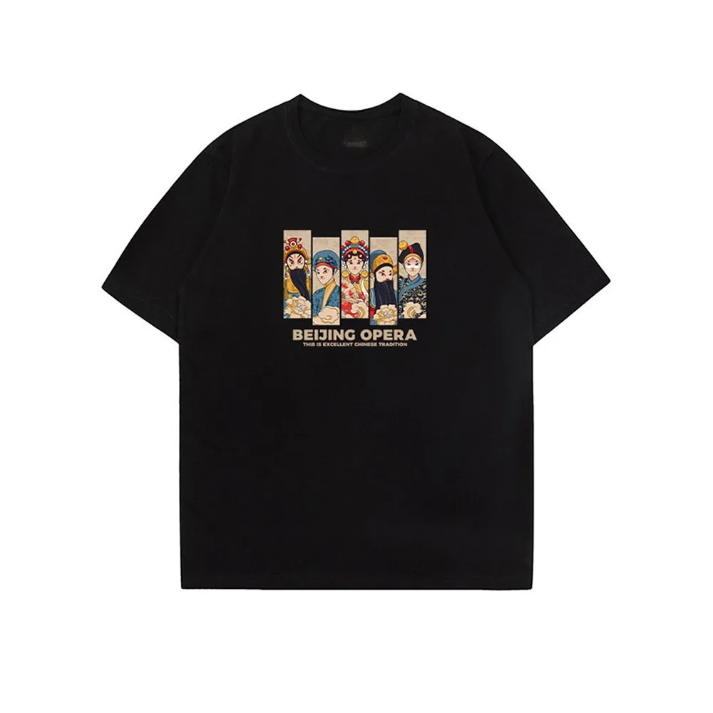 تي شيرت رجالي قطن مطبوع ، فيسبوك عصري ، شارع مرتفع ، هيب هوب ، خمر ، فضفاض ، أكمام قصيرة ، هاراجو ، قميص كبير الحجم