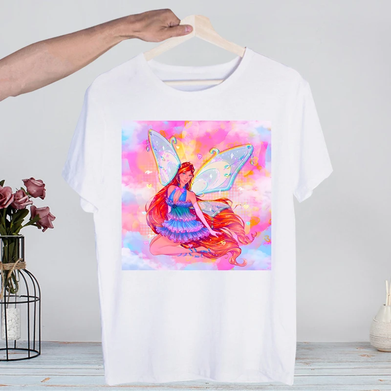 Winx Farfalla Fata Hip Hop Streetwear Stampa T Shirt Harajuku Magliette Manica corta Moda Casual T-shirt Top Tees