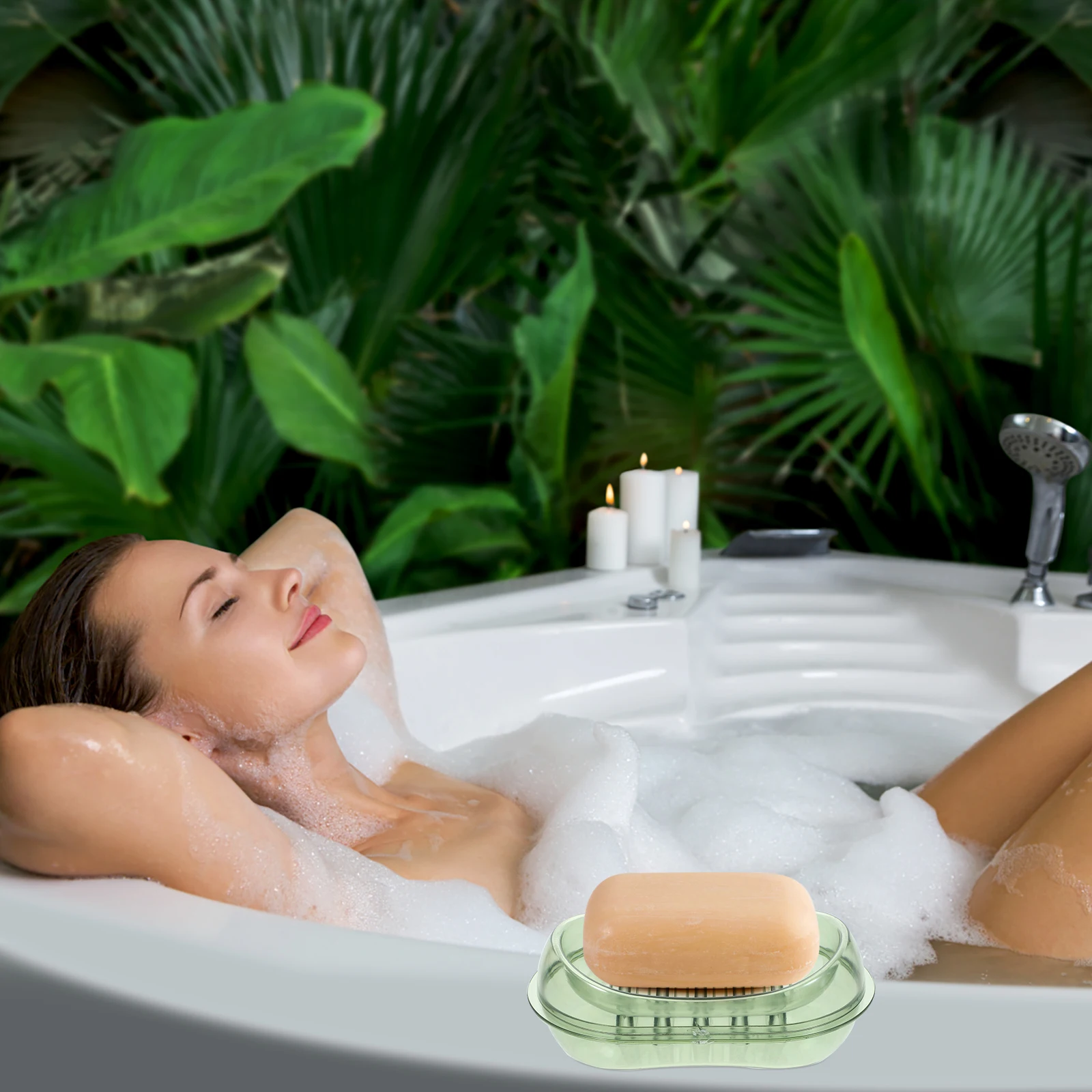 

Luxury Transparent Soap Box Green Double Layer Draining Soap Dish Bathroom Kitchen Travel Plastic Storage Container Holder