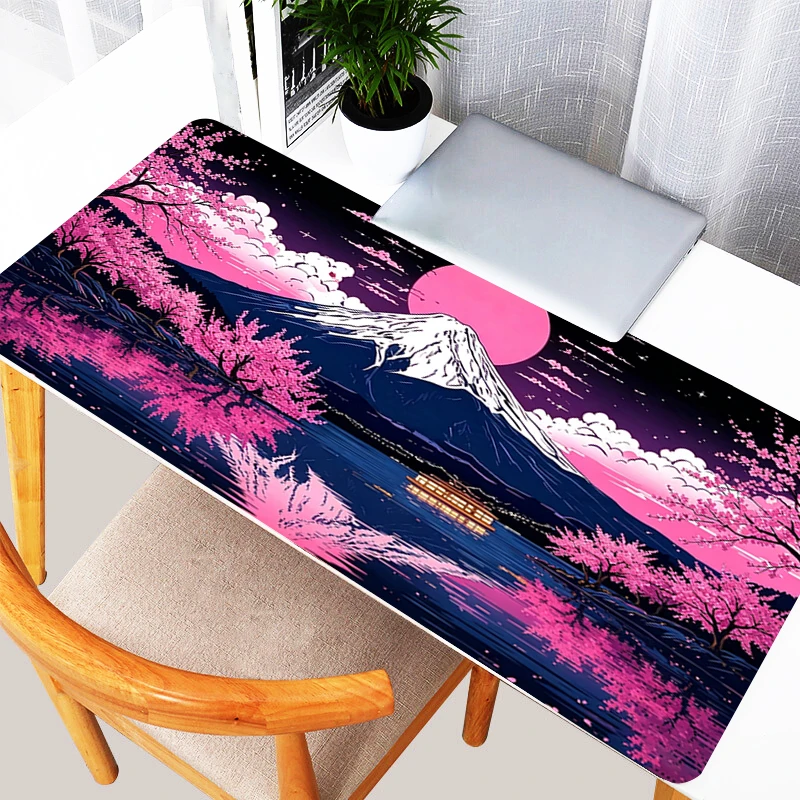 Mouse Pad Fuji Mountain Cherry Blossoms Oversized Desk Mat Gaming Pad Japanese retro style Keyboard Pad Gamer Extended Mousepad