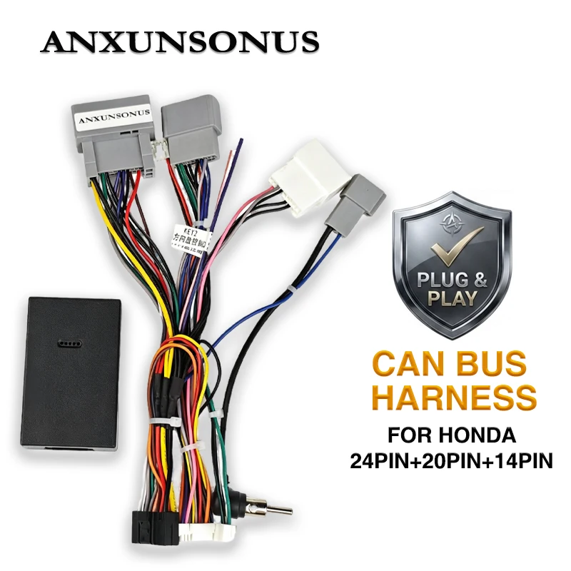 ANXUNSONUS CAN Bus Decoder Wiring Harness for for Honda CR-V MK4 Civic MK9, SWC Retention, Plug&Play 16Pin Android Radio Adapter