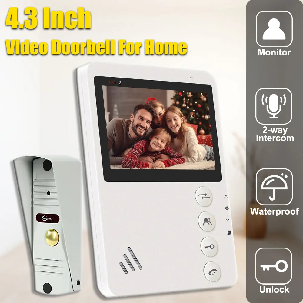 4.3 Inch Monitor Wired Door Phone Metal Doorbell Video Intercom System for Home Apartment Waterproof Night Vision