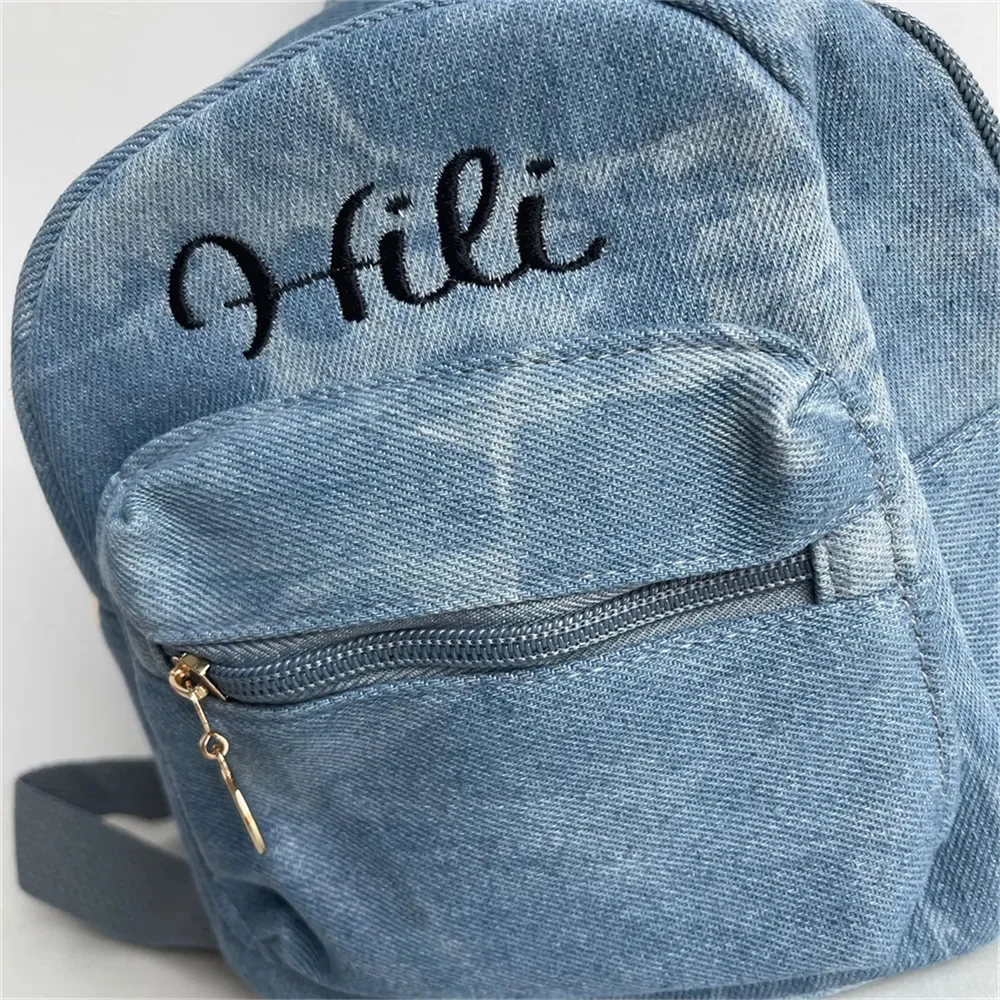 Personalized Name Denim Fashion Backpack Custom Embroidered Women's Mini Outdoor Casual Shoulder Bag Women's Birthday Gift Bags