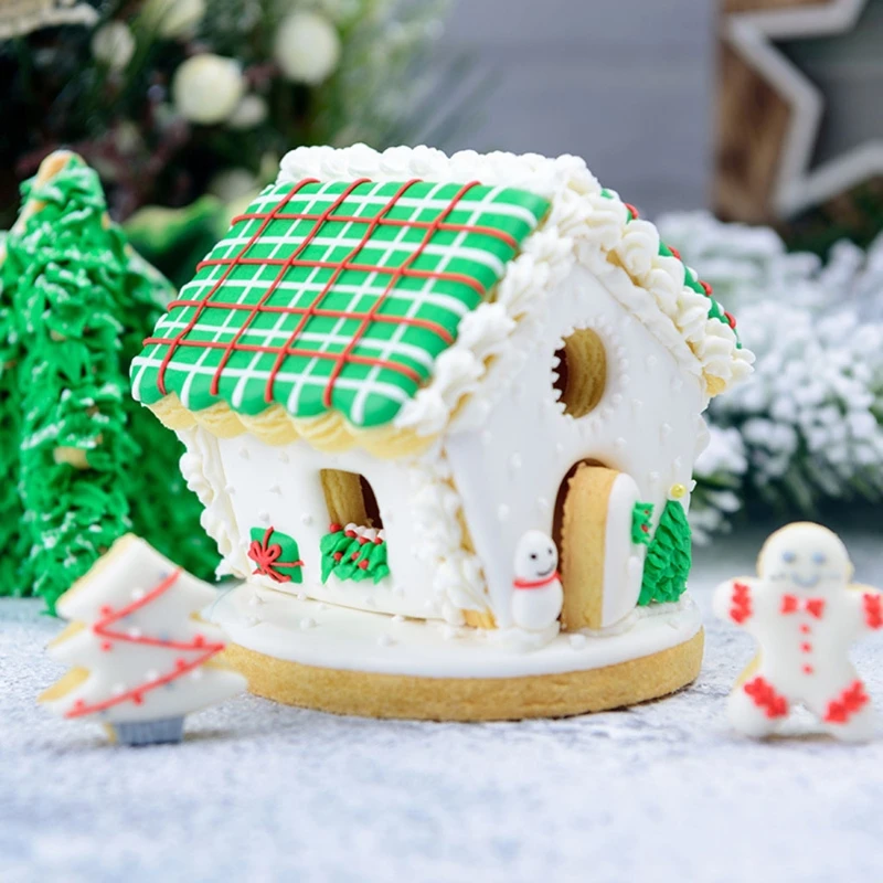 Bộ khuôn cắt bánh quy chất liệu nhựa để nướng bánh quy Bánh quy 3D Bộ khuôn hình ngôi nhà bánh gừng cho lễ hội Giáng sinh