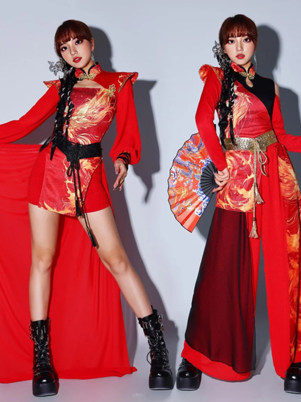 Red National Trend Dance Costume Stage Performance Drumming Outfit Year End Show Jazz Dance New Arrival Women's Ethnic Wear view 2