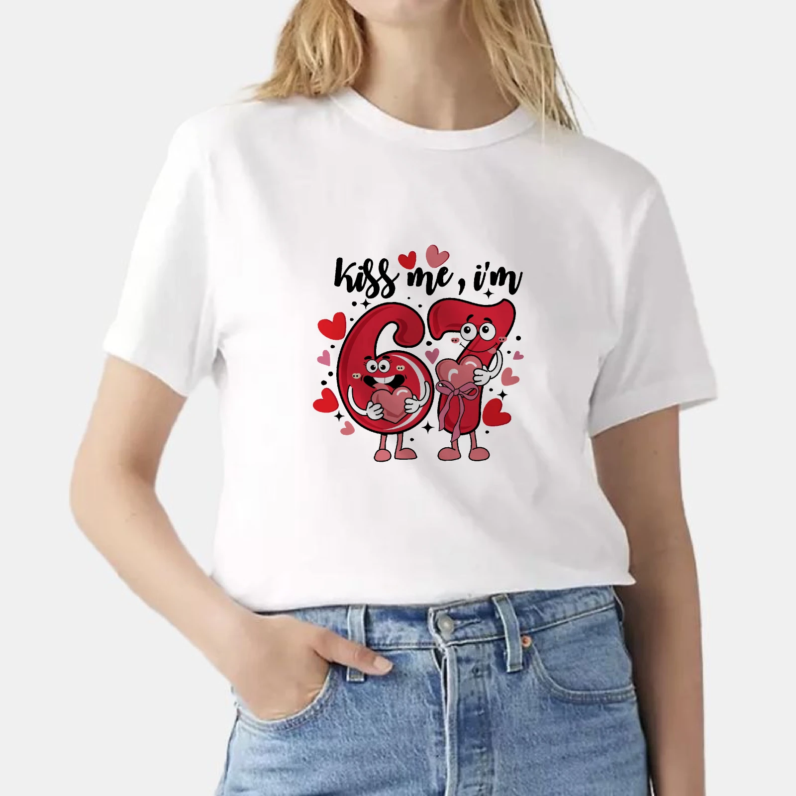 1pc Blouses T-shirt POP Culture 67 Design Imprimé 100% Coton Chemise Unisexe Cadeau Personnalisé pour Ami Famille Vêtement Quotidien