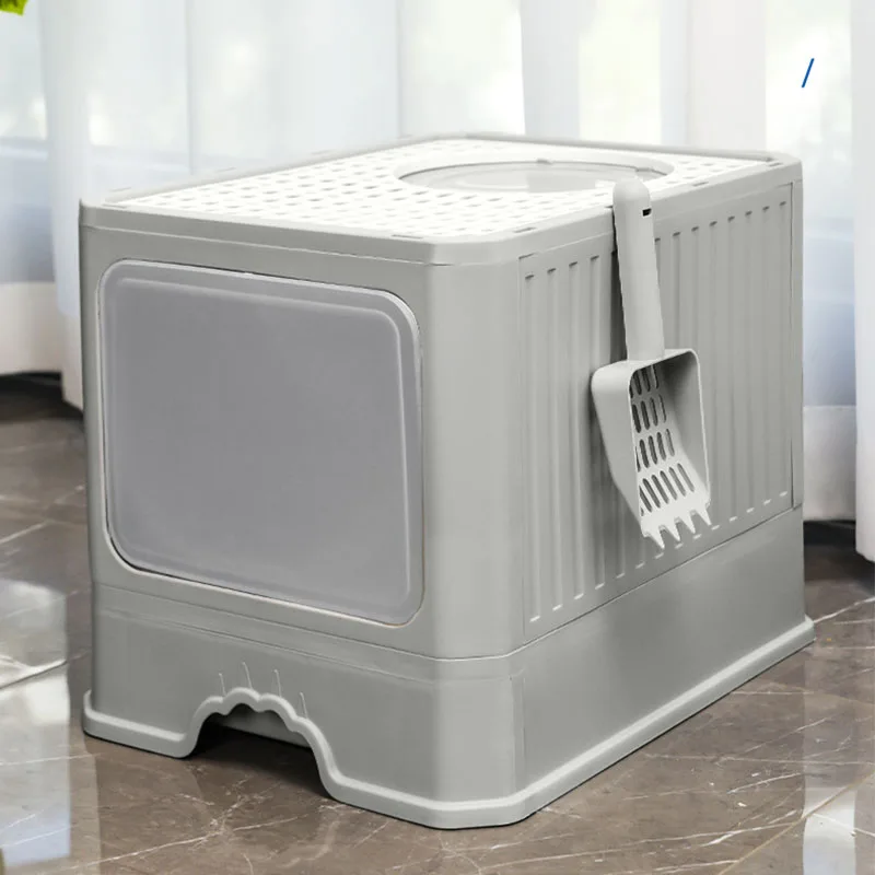 

Cat Litter Box With Lid Foldable Fully Enclosed Anti-Splashing Cat Litter Box With Scoop Drawer Type Easy Clean Cat Litter Pan