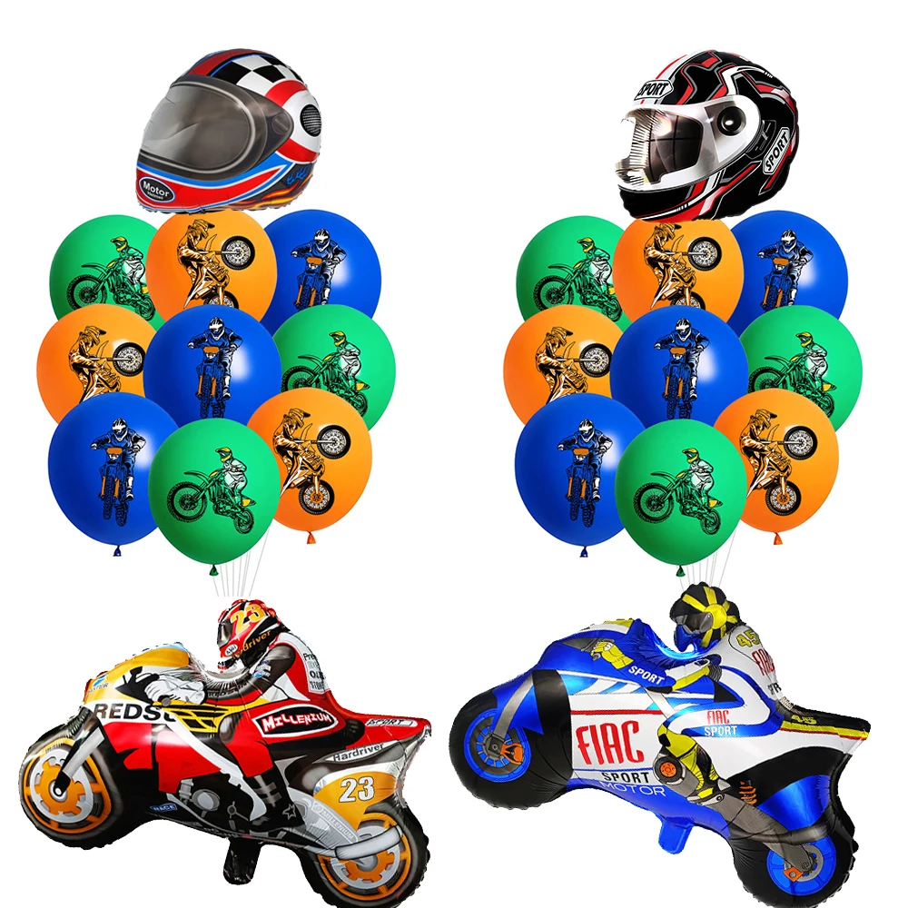 Motocross Dirt Bike Birthday Party Banner Cake Topper Foil Motorcycle Balloon for Boy Kids Motor Theme Party Decoration Supplies