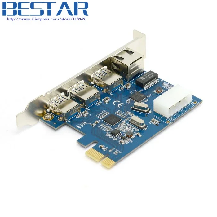 Gigabit Ethernet Network LAN & 3 Port USB 3.0 USB3.0 To PCI-E PCIE PCI EXPRESS Card PC Adapter Converter