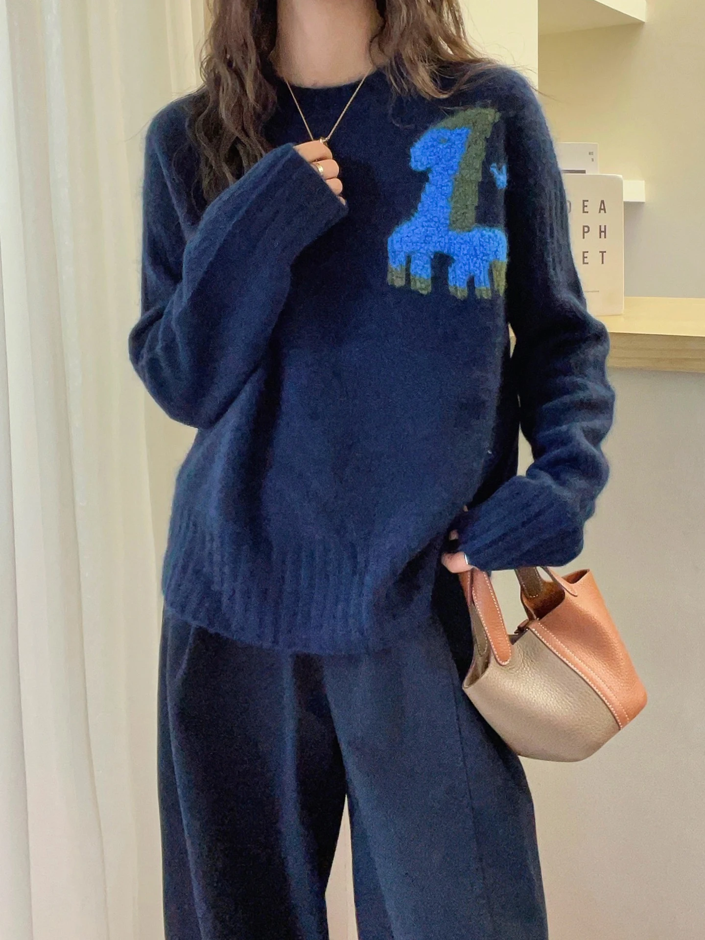 

Модный трикотаж большого размера с вышивкой Thi Chic Long Sve, зимний шерстяной камуфляжный теплый повседневный свитер, женский модный сле