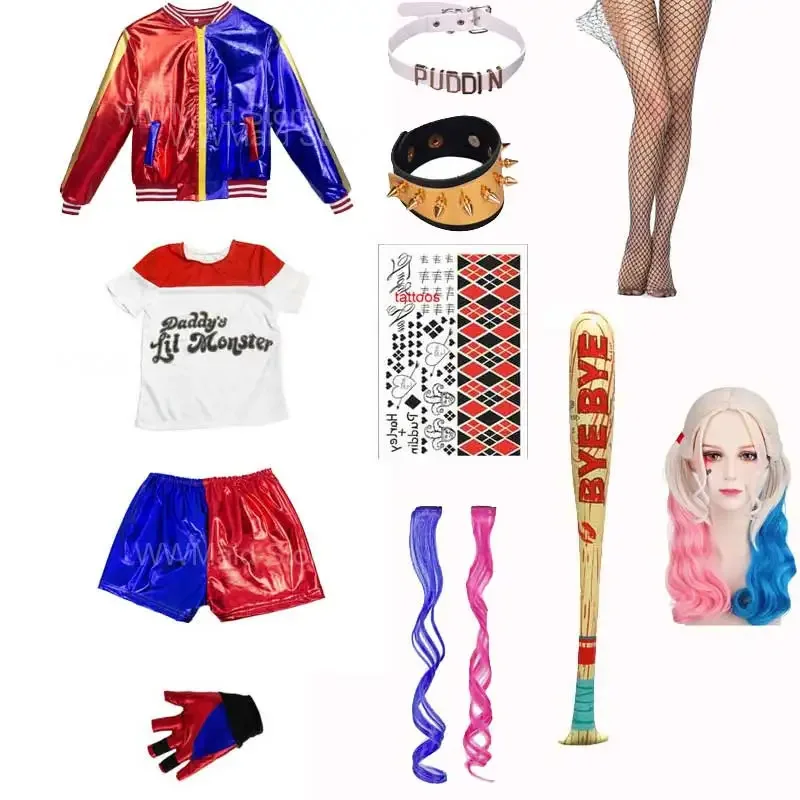Kids Quinns Jacket Pants Shirt Glove Cosplay Girls Squads Party Harlee Party Clothes Halloween Costume