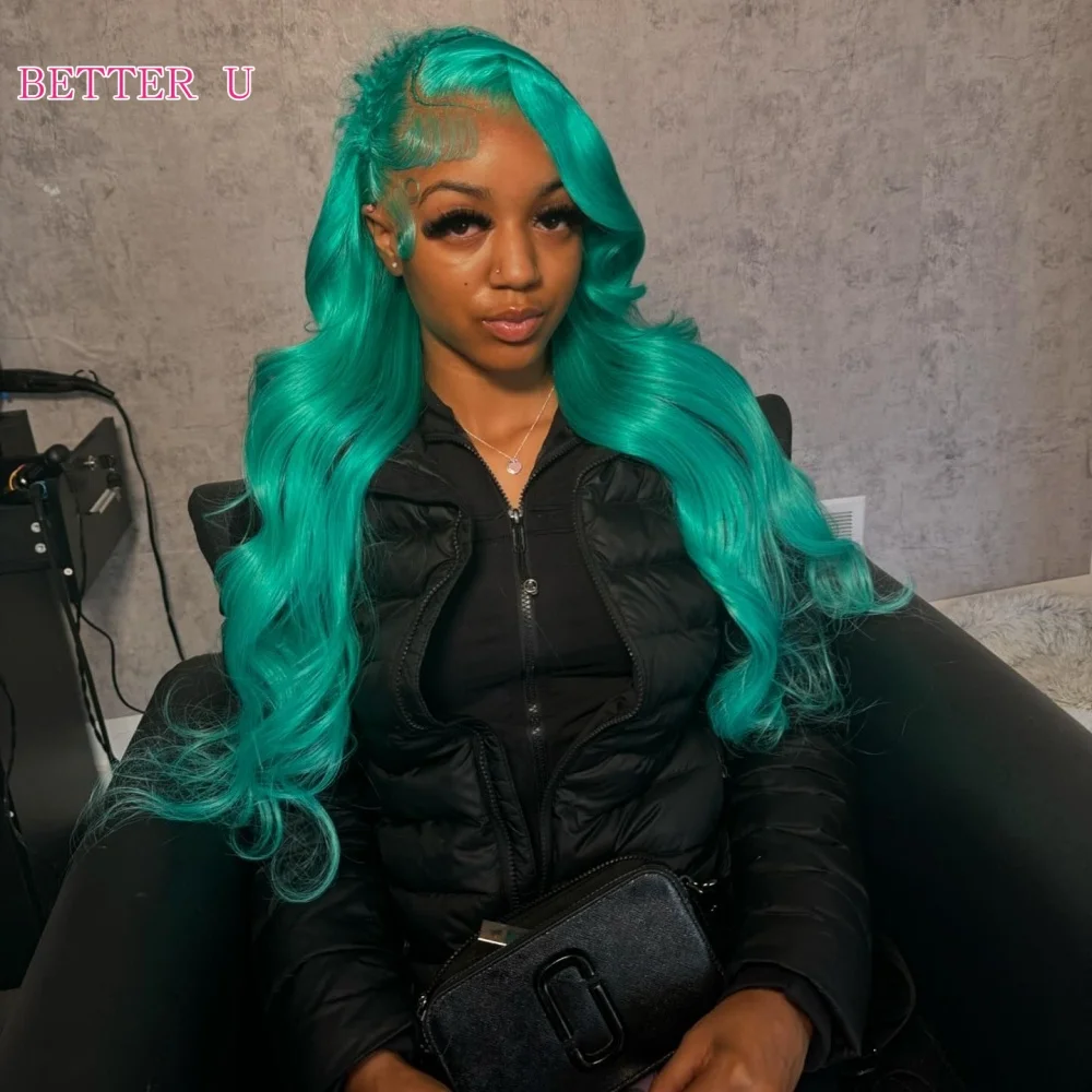 Blue 13X6 HD Clear Lace Front Human Hair Wig Pre-Plucking Baby Green Lace Front Wig Teal 13x4 HD  Lace Front Women\'s Wig