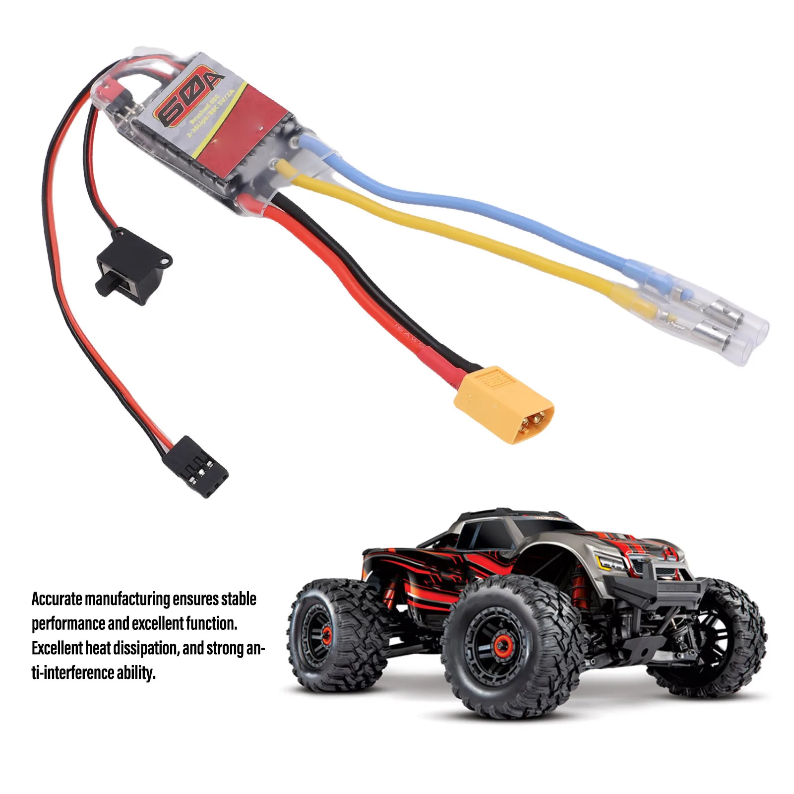 وحدة تحكم سرعة كهربائية 60 أمبير للسيارات والقوارب التي تعمل بالتحكم عن بعد، مناسبة للمحركات الكهربائية 380 390 540 550، 2-3S مع قابس XT60