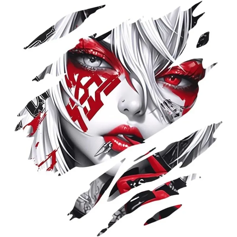 Red-Eyed Demon Anime Girl Vinyl Sticker Edgy Graffiti Decal for Car Window Motorcycle Laptop Fridge DIY Decor