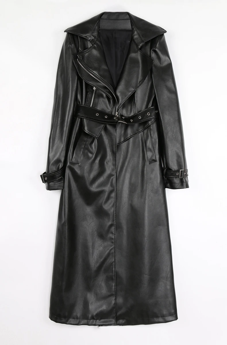 Mauroicardi Spring Autumn White Fitted Long Pu Leather Coat Women Zipper Belt Elegant Chic Luxury Designer Fake 2 Clothes 2024