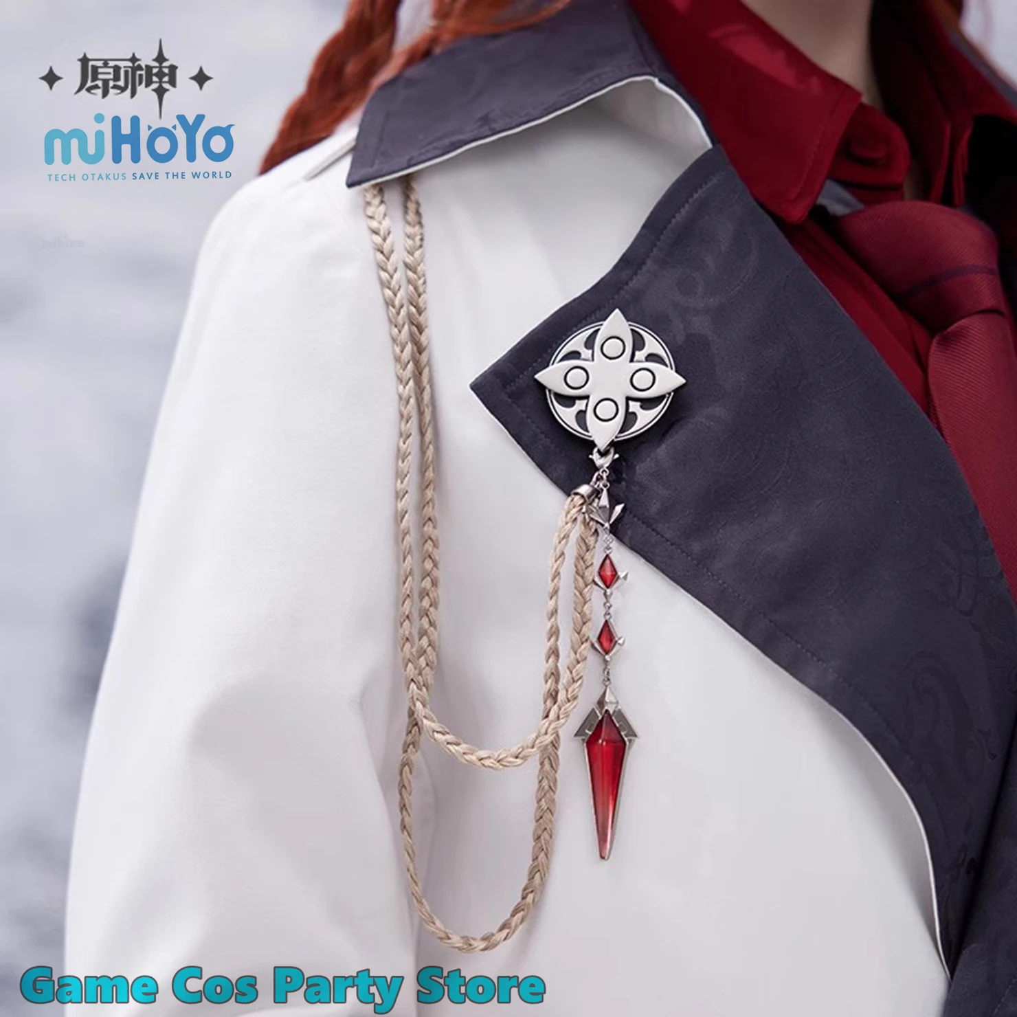 [حقيقية] Genshin تأثير Fatui Harbingers الصقيع واللهب معطف طويل أنيمي لعبة تأثيري ازياء المرأة ملابس خارجية بروش قلادة