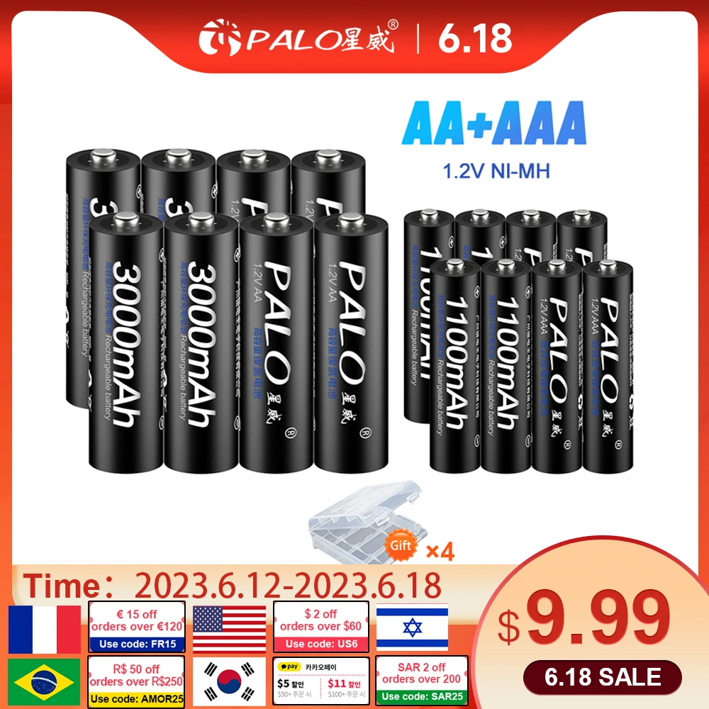 PALO AA+AAA Battery 1.2V Ni-MH AA Rechargeable Battery And 1.2V Ni-MH AAA Rechargeable battery For camera Toys Flashlights