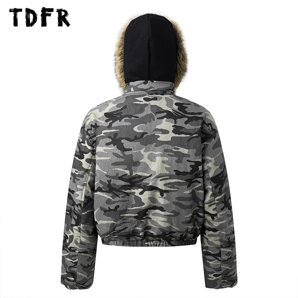 Camouflage Hooded Padded Jacket Mens Safari Style Winter Thick Pocket Long Sleeve Quilted Jacket Men Outerwear