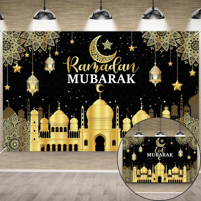 VIKAMA Ramadan Mubarak Party Dekoration Wandteppich Eid Kareem Banner Hintergrund Wandbehang für Festliche Feierlichkeiten