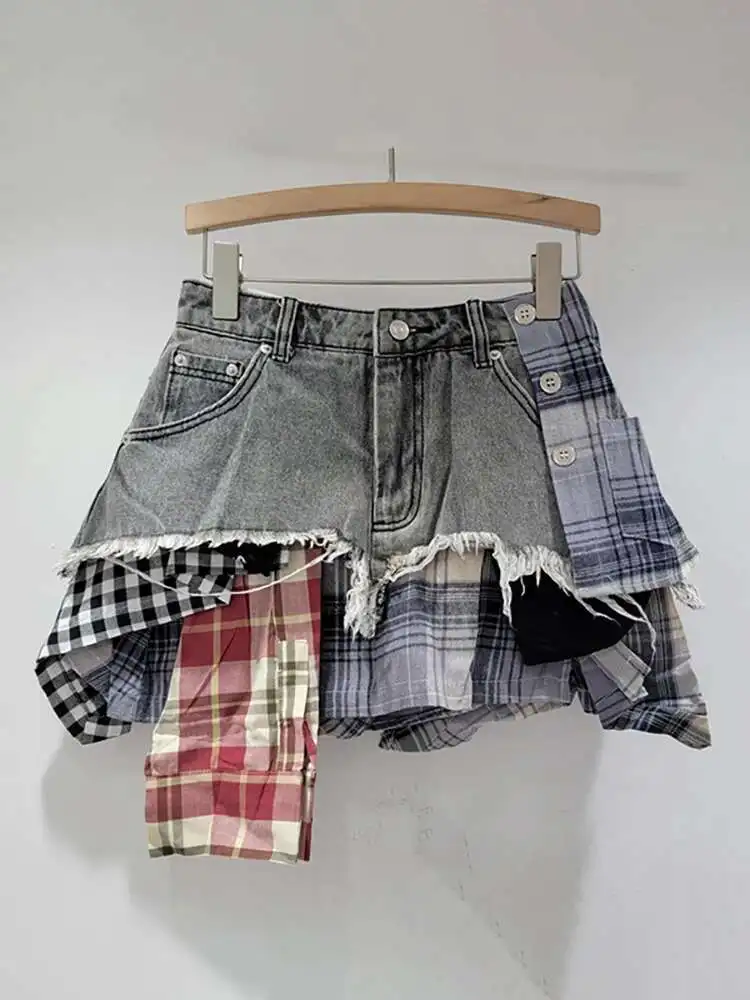 DEAT Women's Denim Skirt Colored Plaid Patchwork Irregular Deconstructed A-line High Waist Mini Skirt 2026 Spring New Fashion 59 Sfaf3a55fa4f546b3995b5ea81e9c2fd2Z