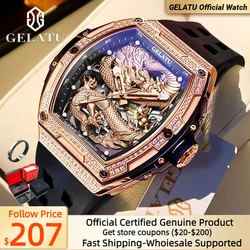 GELATU 6021 Luxury Automatic Watch for Men 3D Hollow Dragon Sapphire Mirror Night Light Waterproof Mechanical Hand Clock Trend