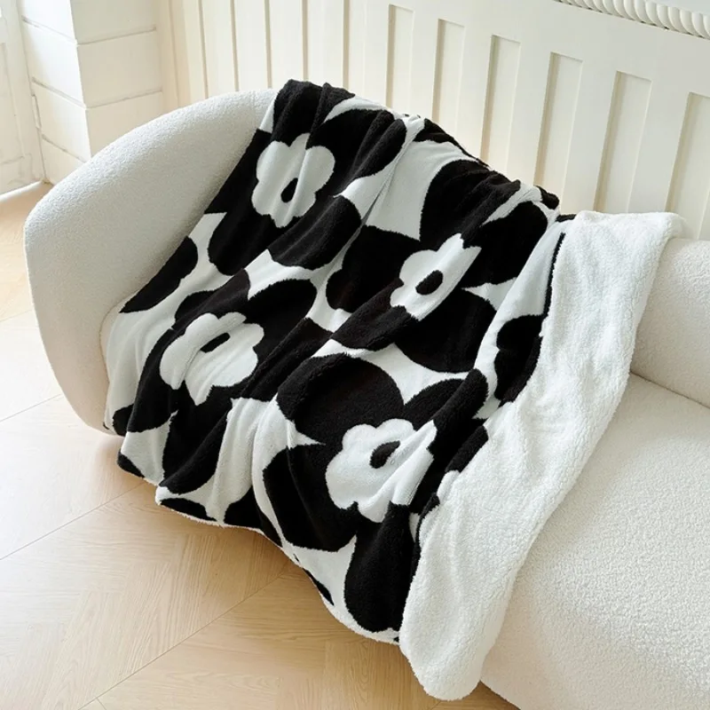 1 piece thick and warm double-layer jacquard lamb fur blanket sofa cover bed sheet for autumn and winter