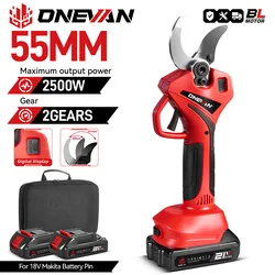 ONEVAN 55mm Brushless Electric Pruning Shear Cordless 2 Gears Scissors Fruit Tree Bonsai Garden Cutter For 21V 18V Battery