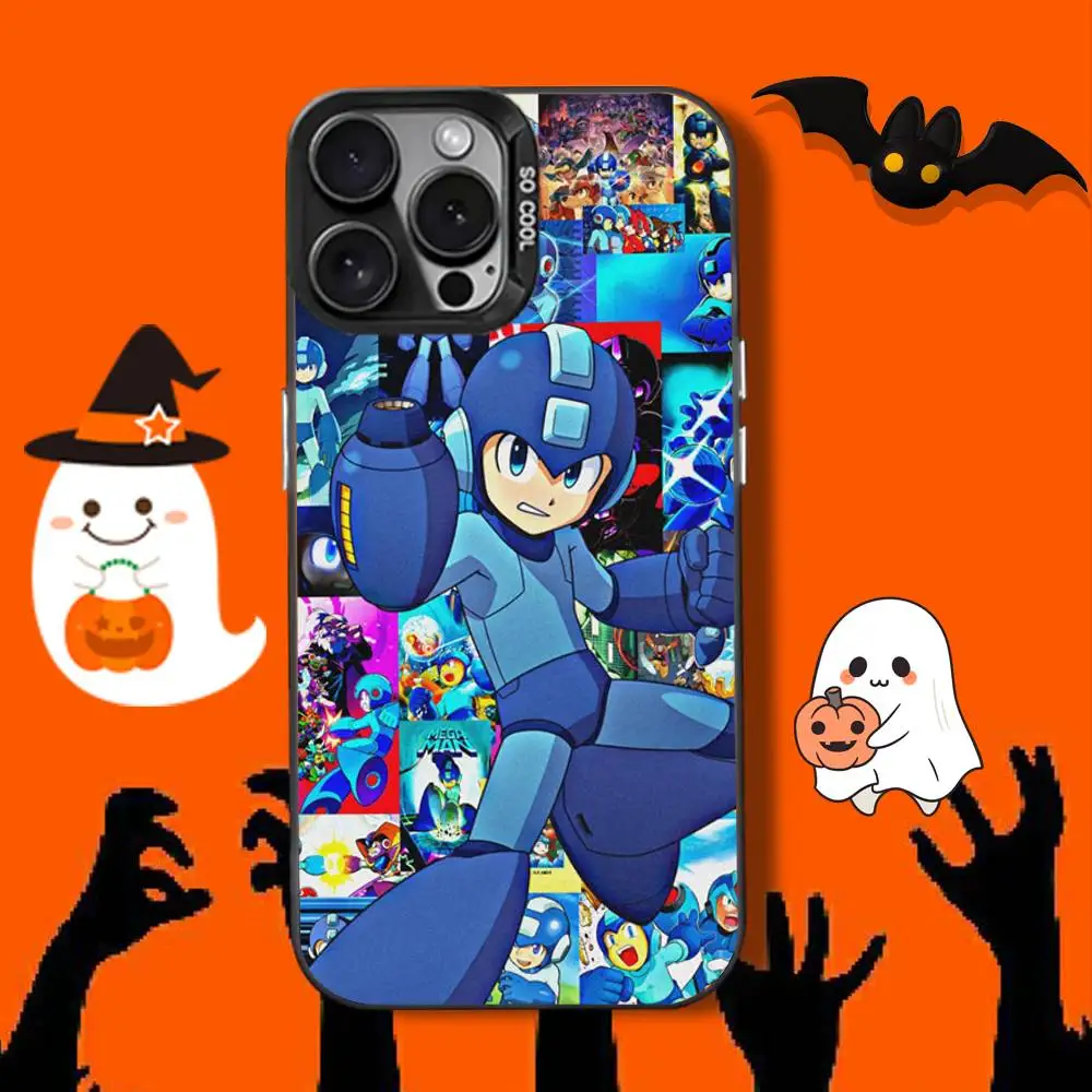 Custodia per telefono Game R-Rockmans M-Megamans per iPhone 16,12,13,17,15,1,11, Mini,Pro,SE,XS,MAX, cover in silicone nero opaco