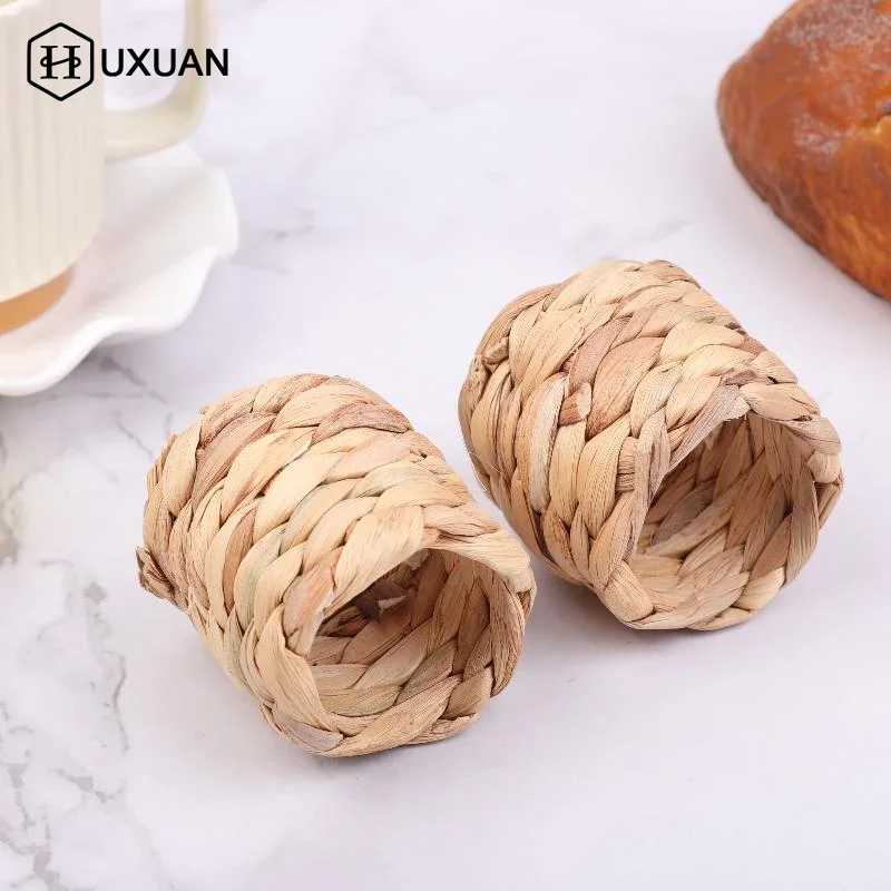 6pcs Rural Style Napkin Rings Natural Straw Corn Husk Water Hyacinth Grass Bamboo Rattan Buckle Table Cloth Holder Eco-friendly