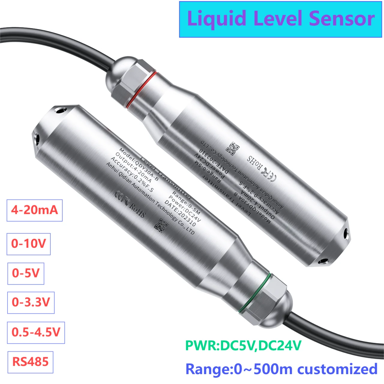 

0-3m 5m 10m 20m Liquid Level Sensor Transmitter 4-20mA 0-10V 0-3.3V 0.5-4.5V Hydrostatic Level Transmitter Transducer for Water