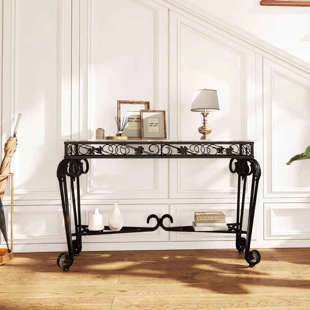 

Modern Style Fancy Glass and Metal Table for Entrance, Console Tables for Entryway, Sturdy Hallway Table with Storage, Easy Asse