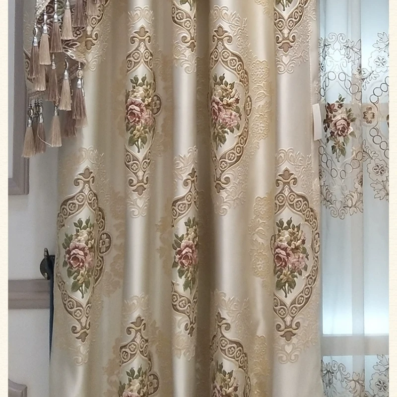 Luxury European Window Curtains for Living Room Bedroom Dining Blackout Colored Embossed Gauze Curtains Custom Size Retro Decor