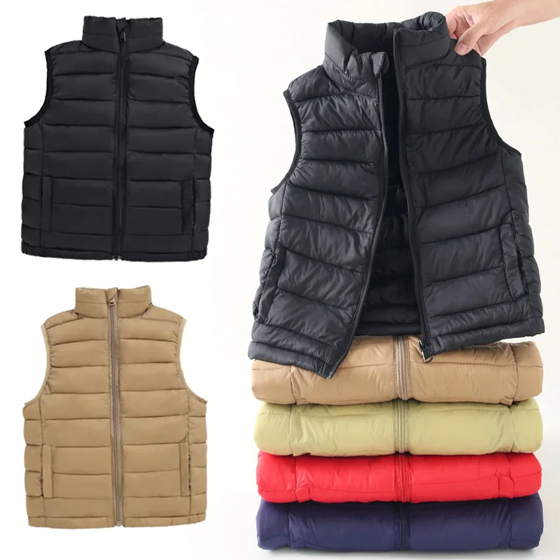 Chaleco de plumas para niños y niñas, chalecos cálidos ligeros de invierno para niños, chaquetas de Color sólido a la moda para otoño, ropa informal para adolescentes