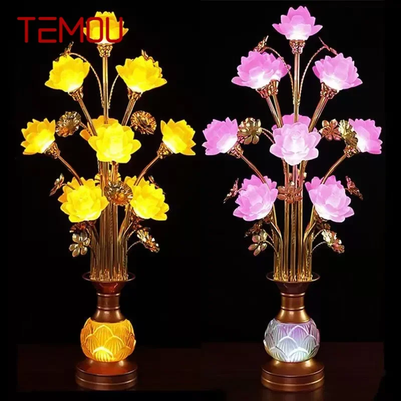 

TEMOU Colored LED Lotus Table Lamp For Buddha Lamp Household Buddha Hall Lamp Glass Lamp Temple Worship Buddha Front Lamp