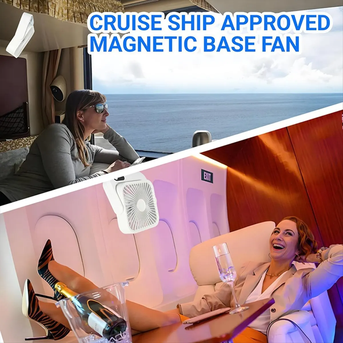 Portable Magnetic Fan for Cruise Ship with 5000mAh USB Rechargeable Battery for Travel Kitchen Office Stateroom White